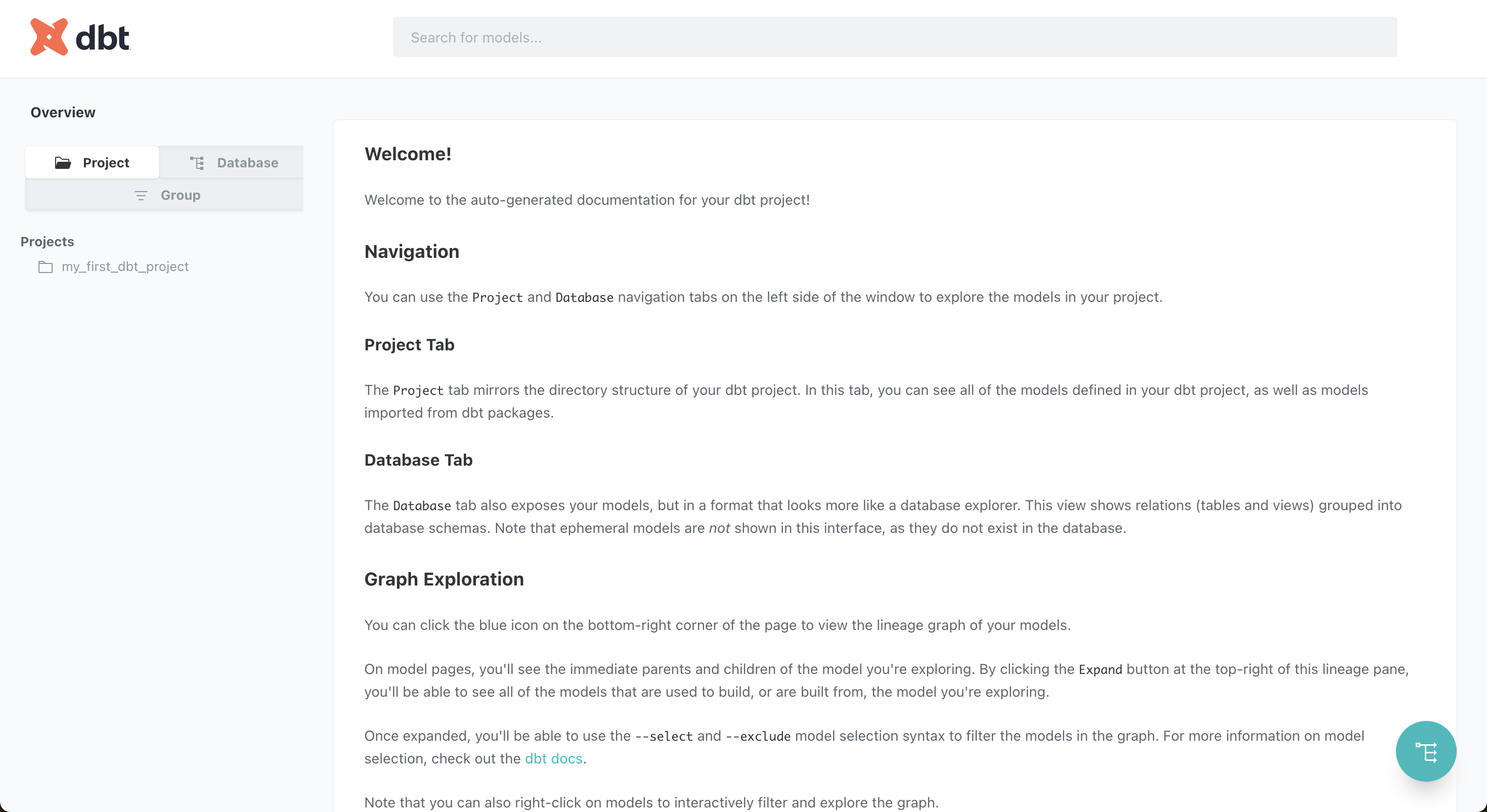 dbt documentation website preview